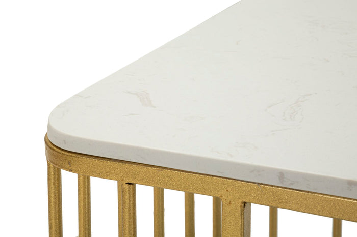 Salontafel in goudkleurig metaal en marmer cm 90x50x50