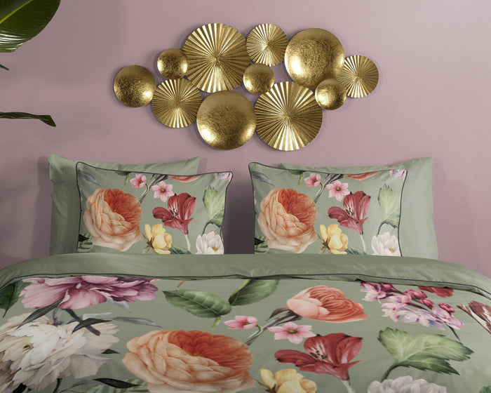 Descanso Dekbedovertrek Biologische Katoen Satijn Fiori - green