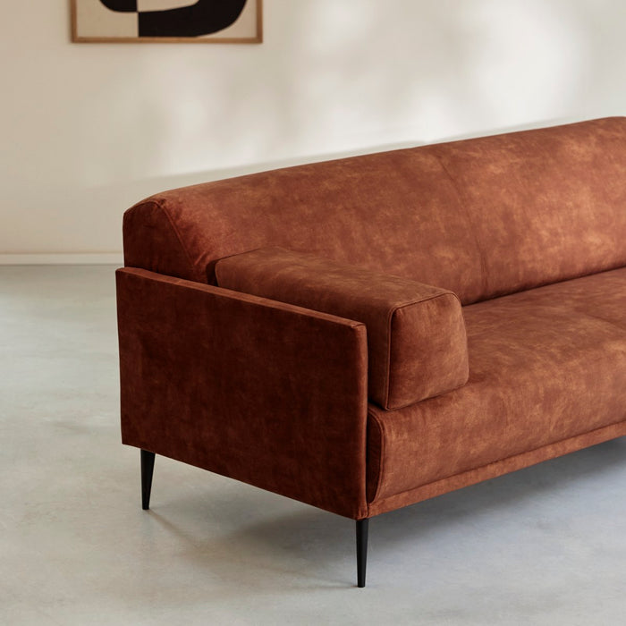 Tikamoon - Hoekbank met hoek rechts in terracottabruin fluweel 270 x 180 cm Finn, 4-zit