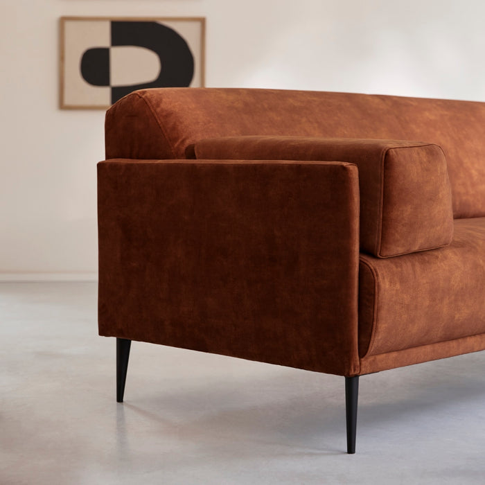 Tikamoon - Hoekbank met hoek rechts in terracottabruin fluweel 270 x 180 cm Finn, 4-zit