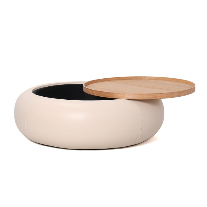 DÉJA Living - Salontafel Beige PU Leer|Essen Fineer - Ø102x34cm - Draby