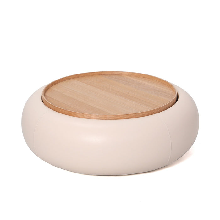 DÉJA Living - Salontafel Beige PU Leer|Essen Fineer - Ø102x34cm - Draby