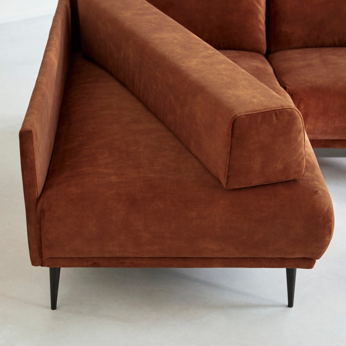 Tikamoon - Hoekbank met hoek links in terracottabruin fluweel 270 x 180 cm Finn, 4-zit