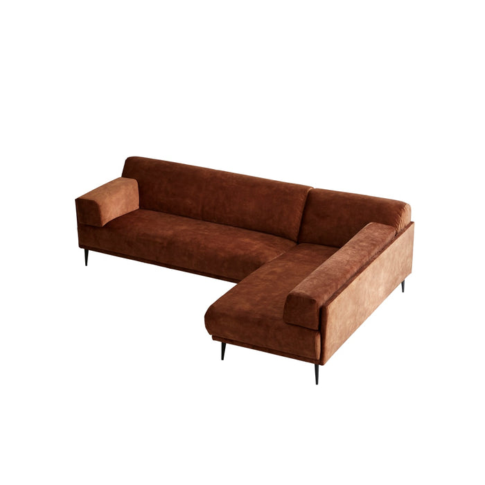 Tikamoon - Hoekbank met hoek rechts in terracottabruin fluweel 270 x 180 cm Finn, 4-zit