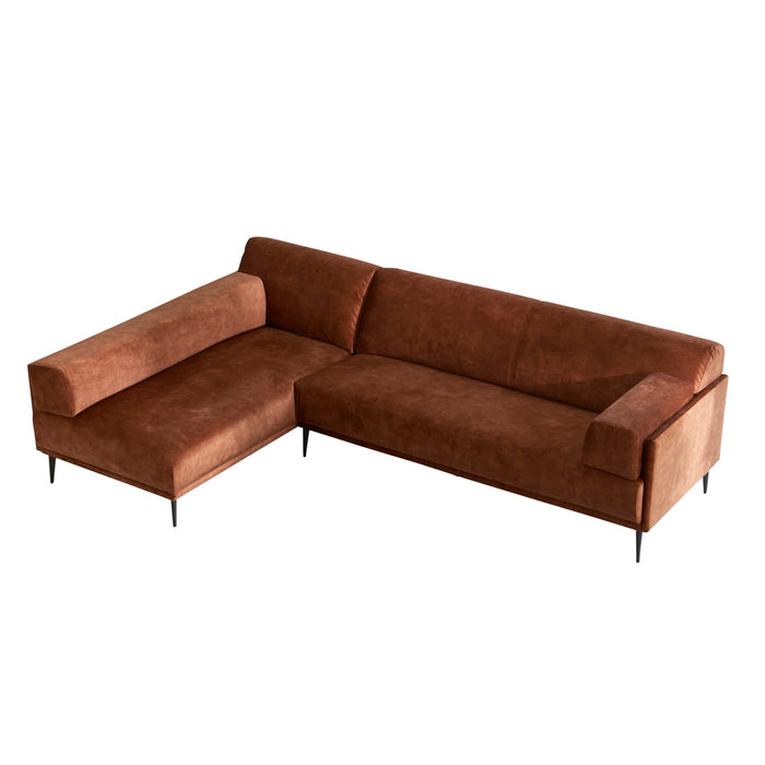 Tikamoon - Hoekbank met hoek links in terracottabruin fluweel 270 x 180 cm Finn, 4-zit