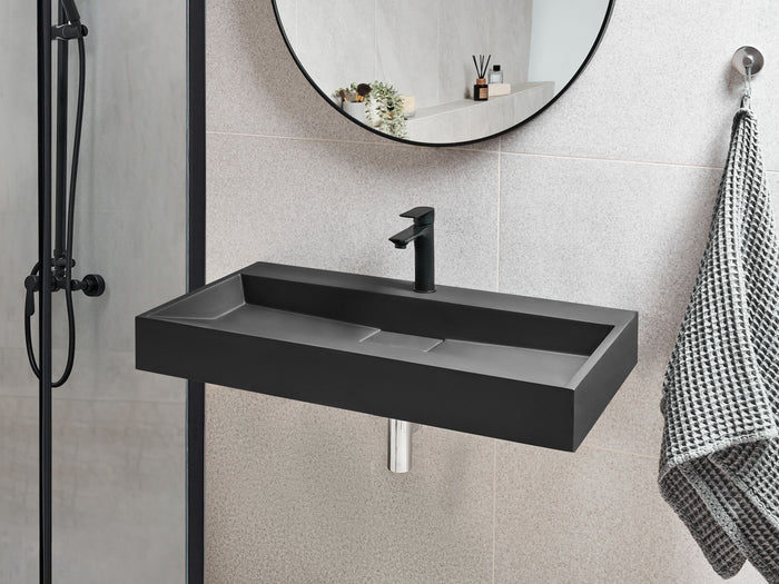 Beliani - QUENKO - Wastafel - Zwart - 90 x 46 cm - Mineraalgietwerk