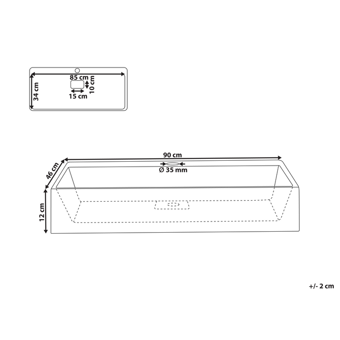 Beliani - QUENKO - Wastafel - Zwart - 90 x 46 cm - Mineraalgietwerk