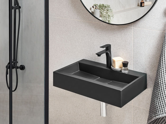 Beliani - QUENKO - Wastafel - Zwart - 60 x 38 cm - Mineraalgietwerk