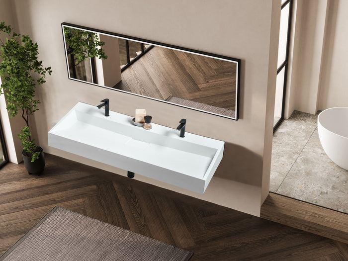 Beliani-QUENKO-Dubbele wastafel-Wit-120 x 46 cm-Mineraalgietwerk