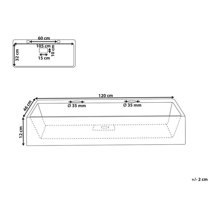 Beliani-QUENKO-Dubbele wastafel-Wit-120 x 46 cm-Mineraalgietwerk