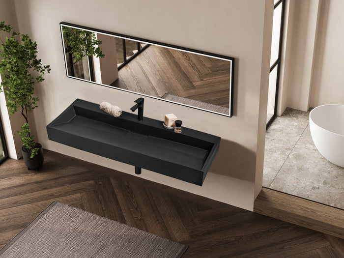 Beliani - QUENKO - Wastafel - Zwart - 120 x 46 cm - Mineraalgietwerk