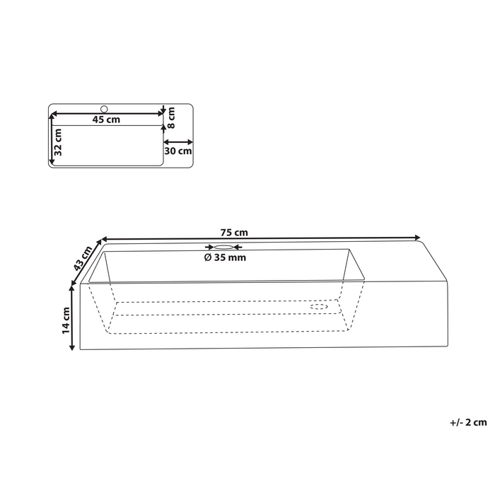 Beliani - CUSCO - Wastafel - Wit - 75 x 43 cm - Mineraalgietwerk