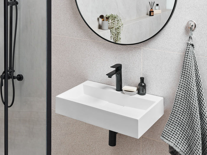 Beliani - QUENKO - Wastafel - Wit - 60 x 38 cm - Mineraalgietwerk