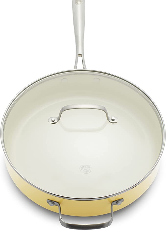 GreenLife Artisan Yellow hapjespan 30cm - 4.8l - met deksel - PFAS-vrij - Keramische antiaanbaklaag - Inductie- en vaatwassergeschikt - Ovenbeste