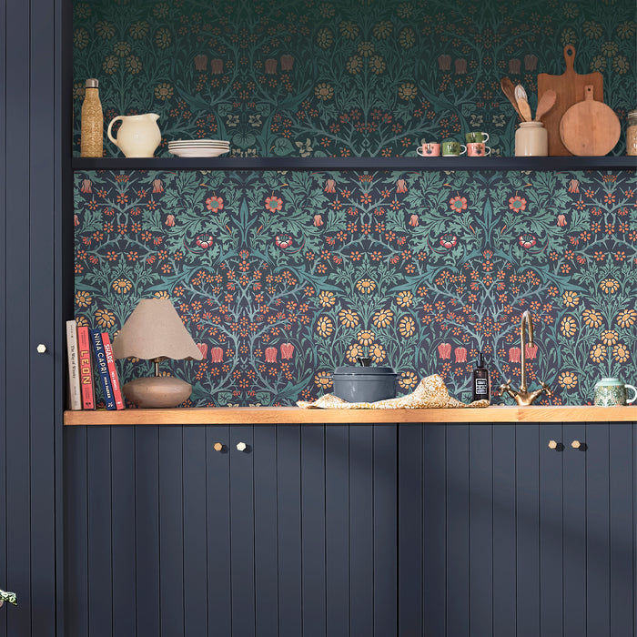 William Morris at Home Fotobehang Blackthorn Navy