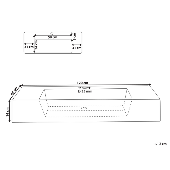 Beliani - CUSCO - Wastafel - Zwart - 120 x 48 cm - Mineraalgietwerk