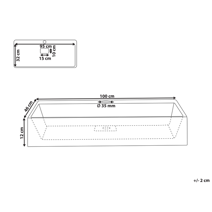 Beliani - QUENKO - Wastafel - Zwart - 100 x 46 cm - Mineraalgietwerk