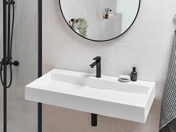 Beliani - QUENKO - Wastafel - Wit - 100 x 46 cm - Mineraalgietwerk