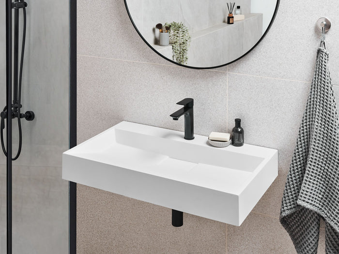 Beliani - QUENKO - Wastafel - Wit - 80 x 46 cm - Mineraalgietwerk