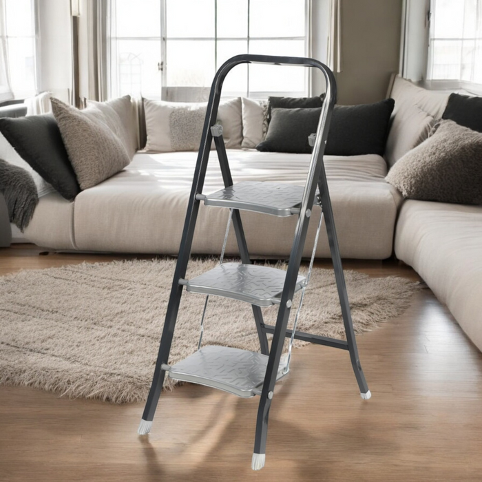 NORDIX Huishoudtrap Keukentrapje 3 treden Opstapje Opvouwbaar Zwart...