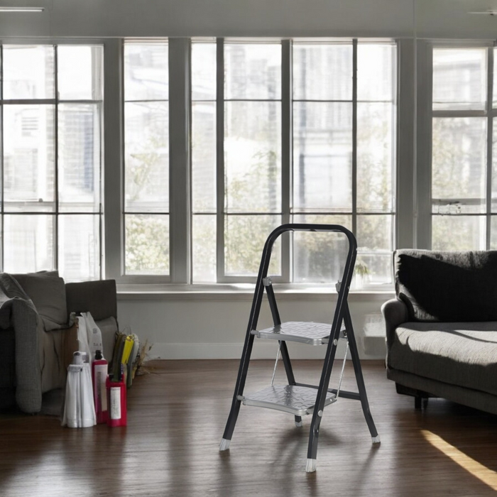 NORDIX Huishoudtrap Keukentrapje 2 treden Opstapje Opvouwbaar Zwart...