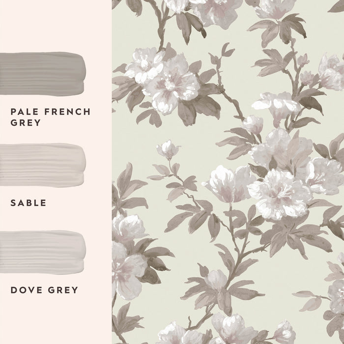 Laura Ashley Rosamund Behang - Bloemen - 10mx52cm - Grijs