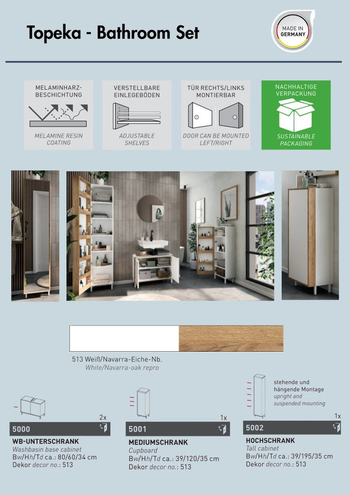 Germania Topeka Wit | Eiken Badmeubel Set Een