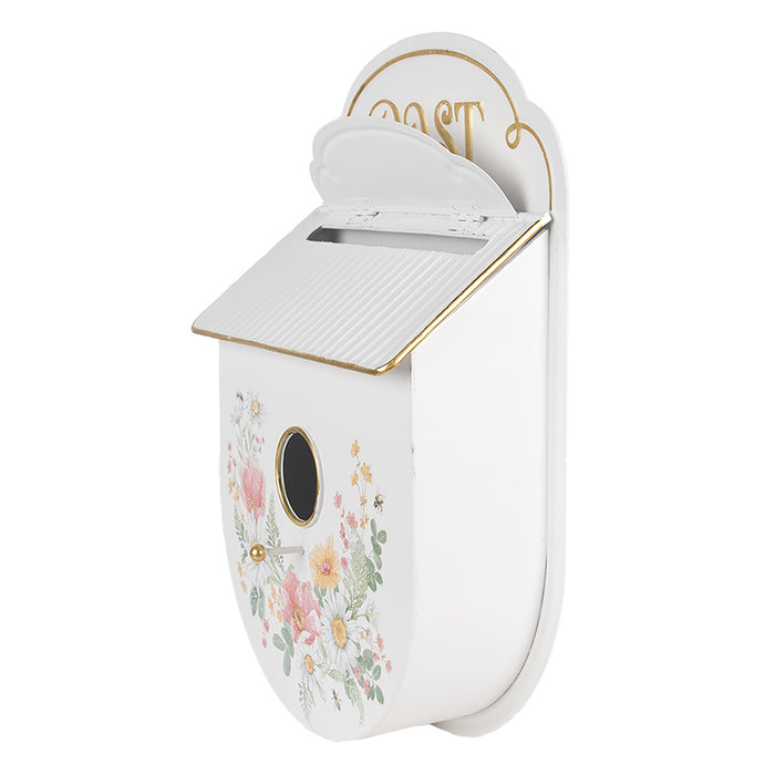 Clayre & Eef Brievenbus| Vogelhuis 27x11x41 cm Wit Metaal Bloemen