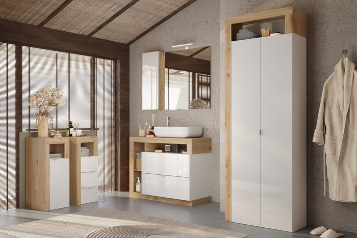 Benvenuto Design Hamburg HG Wit | Eiken Badkamerkast 1-Deur Mini