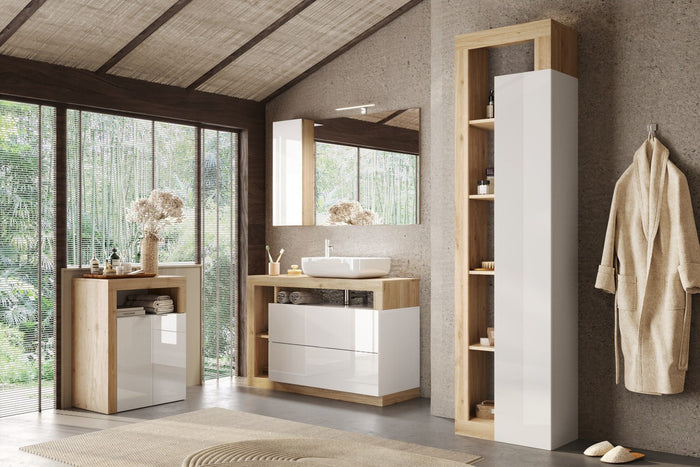 Benvenuto Design Hamburg HG Wit | Eiken Badkamerkast 1-Deur 4-Planken