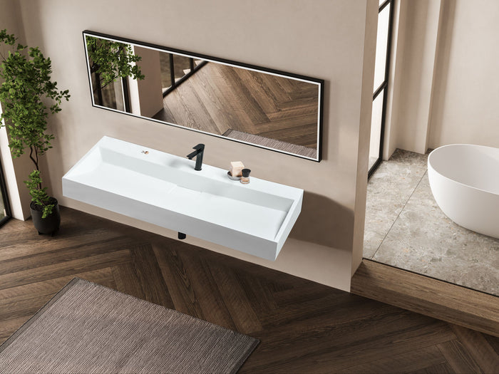 Beliani - QUENKO - Wastafel - Wit - 120 x 46 cm - Mineraalgietwerk