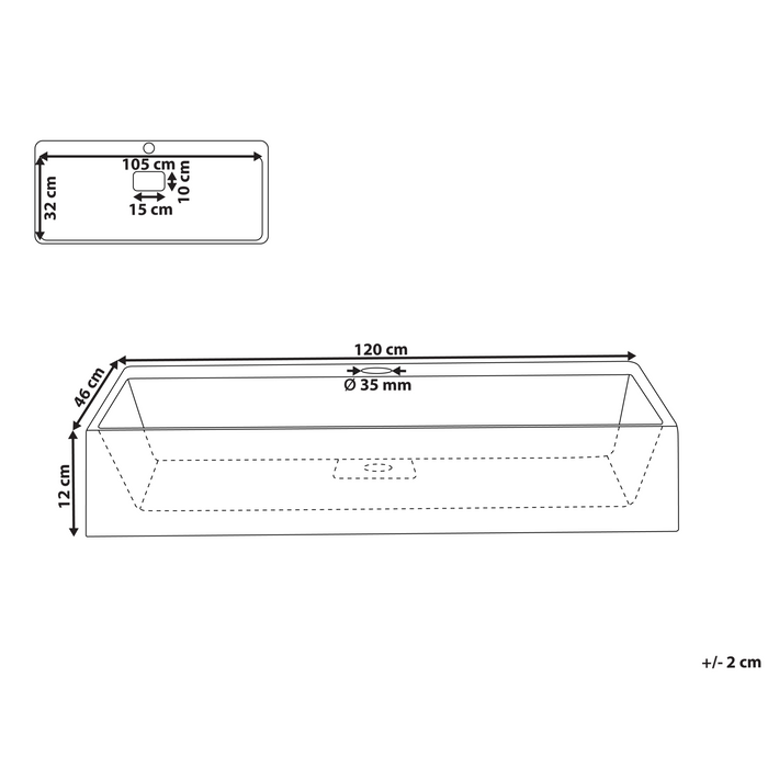 Beliani - QUENKO - Wastafel - Wit - 120 x 46 cm - Mineraalgietwerk