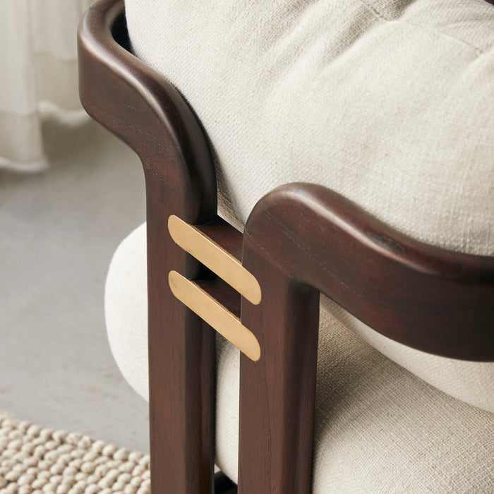 Tikamoon - Fauteuil in massief mindihout en ecru bouclé stof Charlie,…