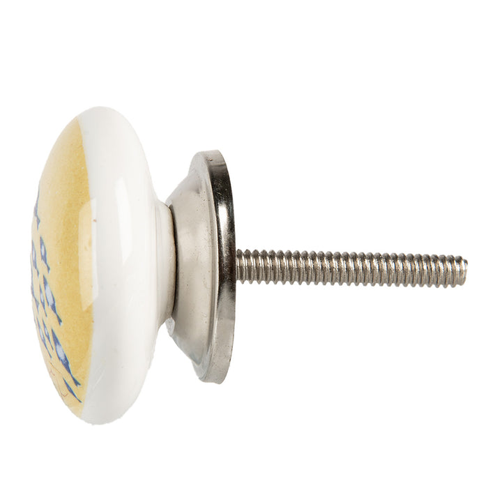 Clayre & Eef Deurknop Ø 4x2 cm Wit Blauw Keramiek