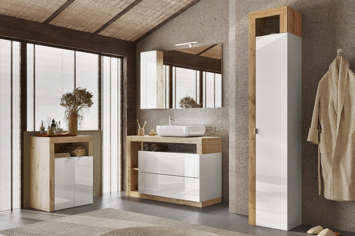 Benvenuto Design Hamburg HG Wit | Eiken Badkamerkast 2-Deuren Laag