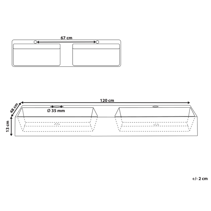 Beliani-QUENKO-Dubbele wastafel-Zwart-120 x 48 cm-Mineraalgietwerk