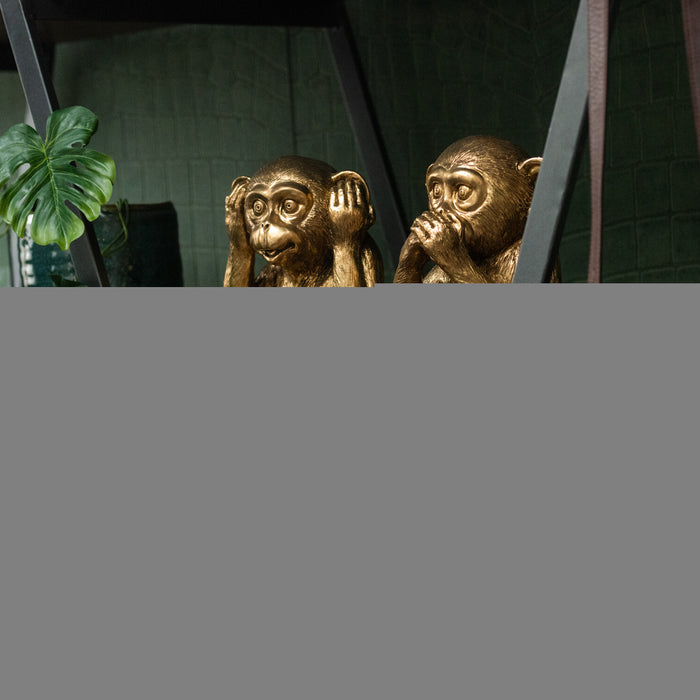 J-Line figuur Aap Horen|Zien|Zwijgen- polyresin - antiek goud - 3 stuks