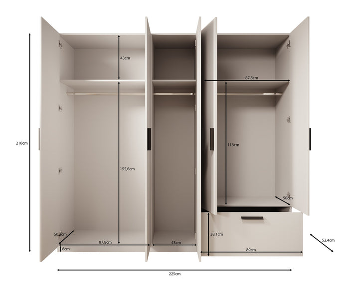 Meubella - Kledingkast Lillian - Wit - 225 cm