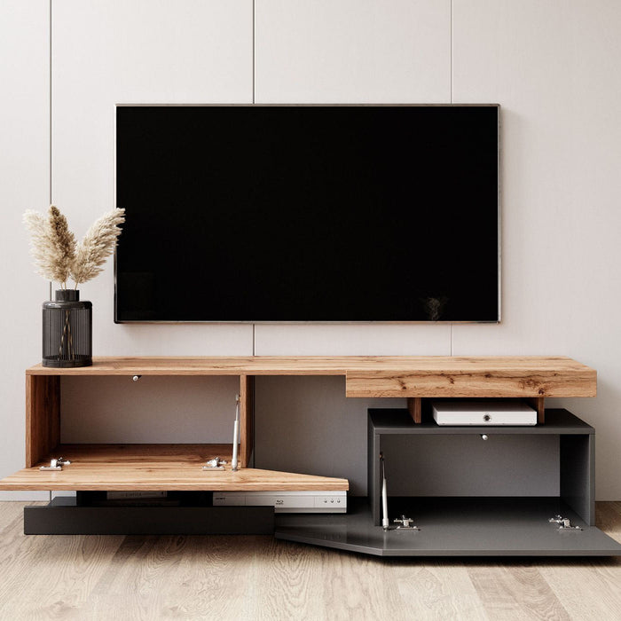 Meubella - TV-Meubel Canberra - Eiken - Antraciet - 160 cm
