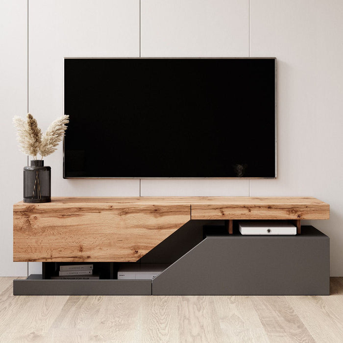 Meubella - TV-Meubel Canberra - Eiken - Antraciet - 160 cm