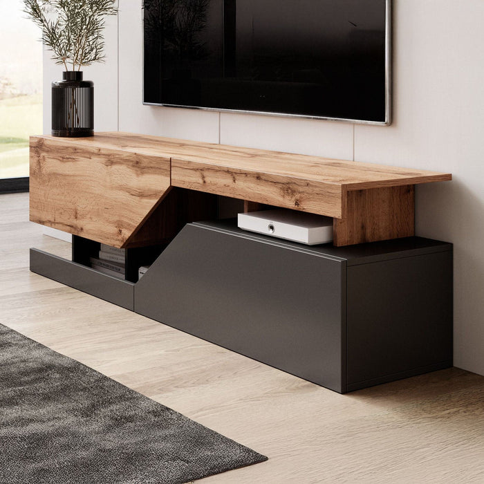 Meubella - TV-Meubel Canberra - Eiken - Antraciet - 160 cm