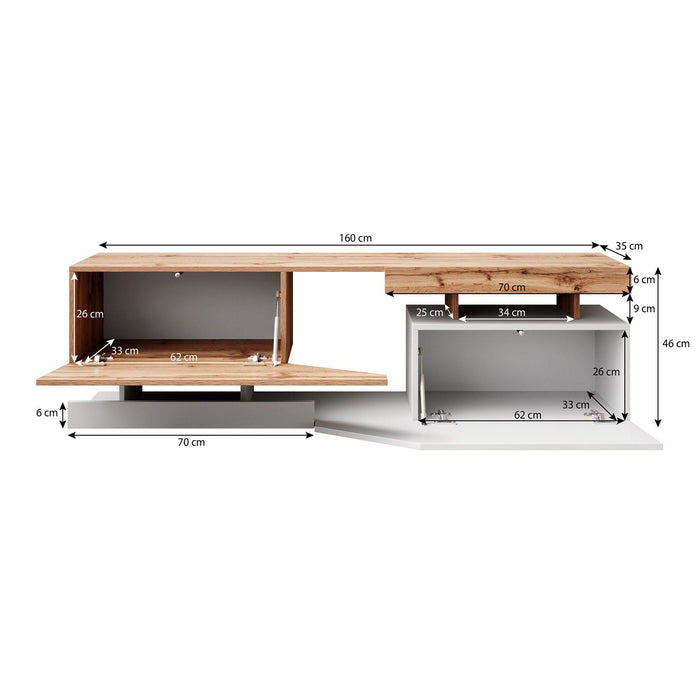 Meubella - TV-Meubel Canberra - Eiken - Antraciet - 160 cm