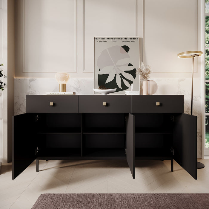 Meubella - Dressoir Norment - Zwart - 155 cm