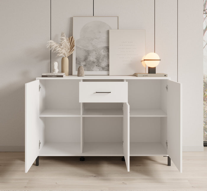 Meubella - Dressoir Vidor - Wit - 138 cm - 1 lade