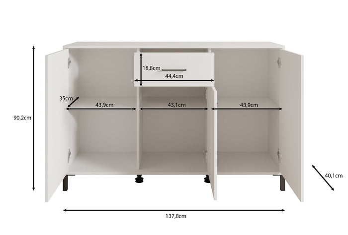 Meubella - Dressoir Vidor - Wit - 138 cm - 1 lade