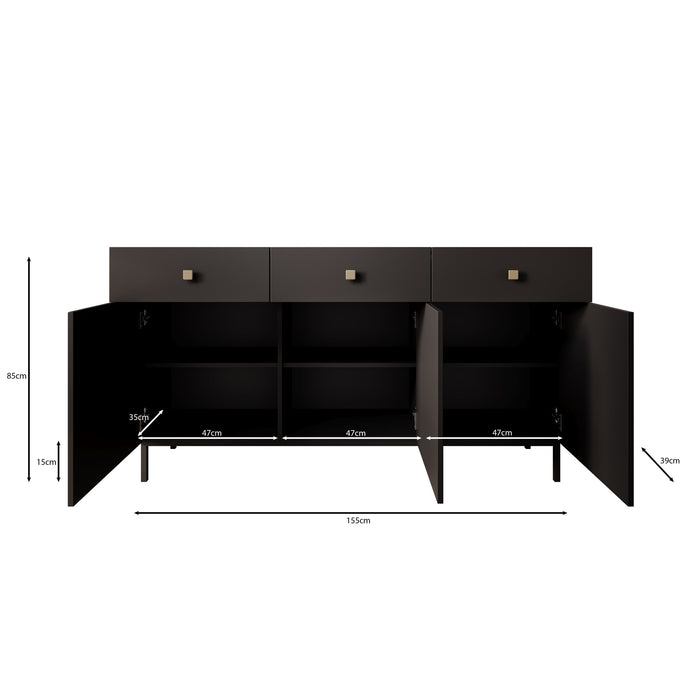 Meubella - Dressoir Norment - Zwart - 155 cm
