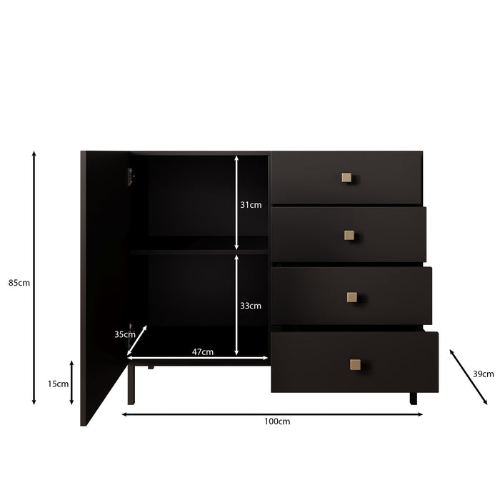 Meubella - Dressoir Norment - Zwart - 100 cm