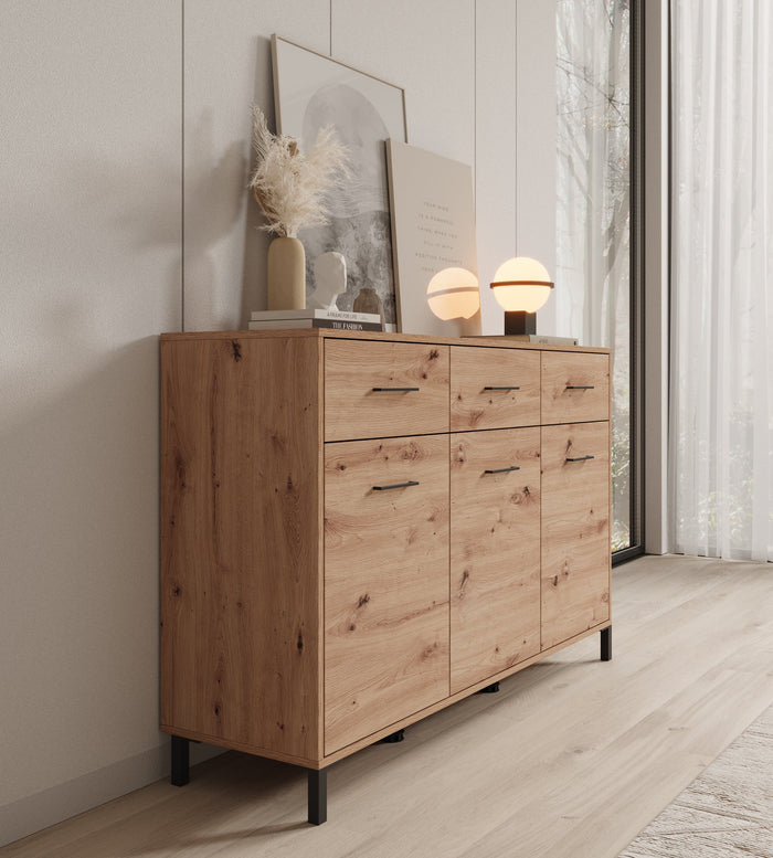 Meubella - Dressoir Vidor - Eiken - 138 cm - 3 lades