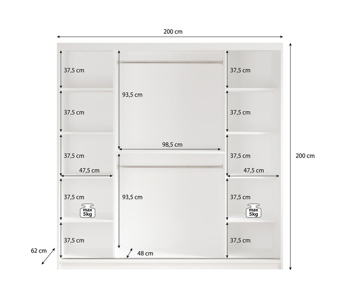 Meubella - Kledingkast Luxor - Zwart - Eiken - 200 cm