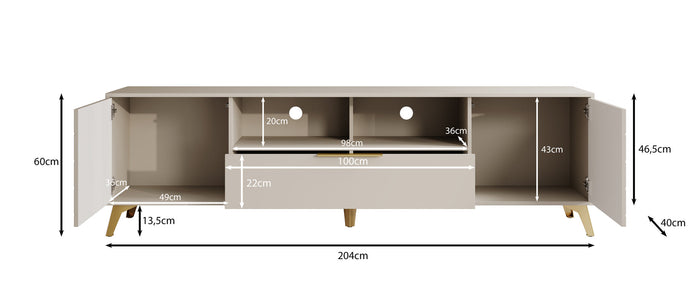 Meubella - TV-Meubel Xiano - Beige - 203 cm